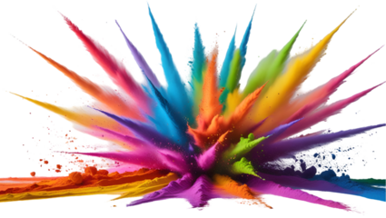 Rainbow dust powder explosion transparent PNG, isolated background. Dynamic blast eruption, vibrant colorful effect, lgbt, party, celebration, festival, color run element 