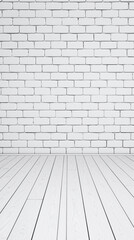 Fototapeta premium white brick wall and whitewashed wood floor studio background