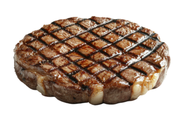 Perfectly grilled round steak, cross-hatched marks. Cooked to perfection on black background