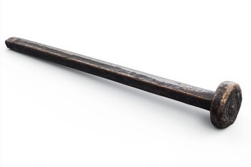 Antique, long, rusty nail.  A weathered,  metal nail,  with a  square head