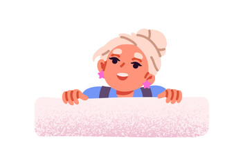 Curious kid hides behind wall, peeps. Interested little girl peeking outside, looking out. Wondering child with curiosity staring, spying. Flat isolated vector illustration on white background