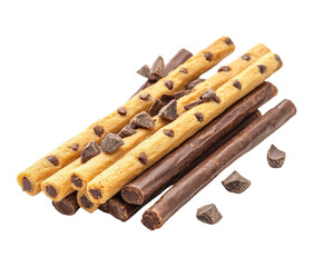 Delicious chocolate chip wafer sticks kitchen table food bright isolated on transparent background