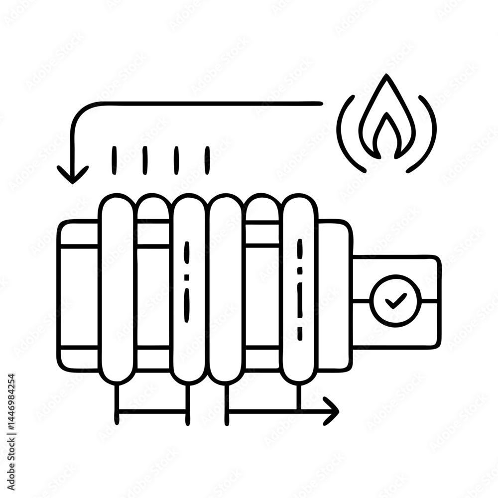 Poster energy efficient heating system icon, energy efficient heating system line art - simple line art of 