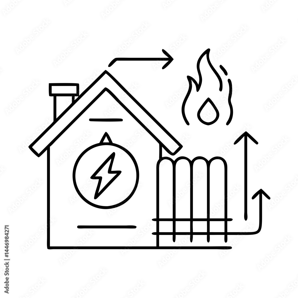 Poster energy efficient heating system icon, energy efficient heating system line art - simple line art of 