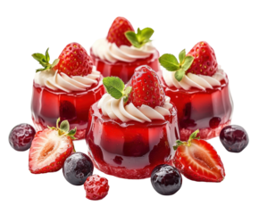 Delicious strawberry jelly desserts kitchen food bright top-down view isolated on transparent background