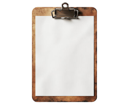 Clipboard with blank paper for business notes office view isolated on transparent background