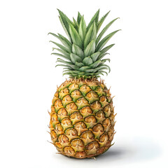 Fototapeta premium A whole fresh pineapple, with a green, spiky crown and a textured golden-brown skin, showcasing its tropical appearance and vibrant color.