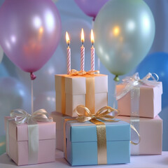 Elegant Gift Box with Decorative Candles on a White Table – Festive Atmosphere for Celebrations or Special Occasions