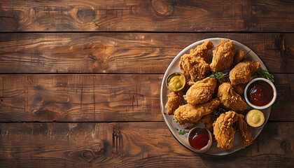 Table with fried chicken