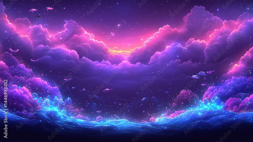 Aufkleber ethereal nocturne with vibrant cosmic dust clouds shimmering with luminous particles in a dreamy vio