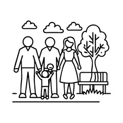 family in park icon, family in park line art - simple line art of family in park, perfect for family in park logos and icons