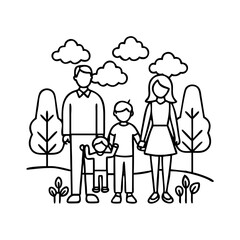 family in park icon, family in park line art - simple line art of family in park, perfect for family in park logos and icons