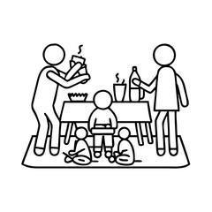 family picnic icon, family picnic line art - simple line art of family picnic, perfect for family picnic logos and icons