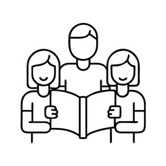 family reading together icon, family reading together line art - simple line art of family reading together, perfect for family reading together logos and icons