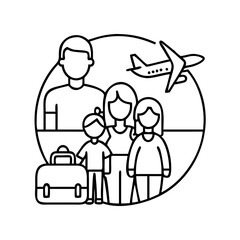 family vacation icon, family vacation line art - simple line art of family vacation, perfect for family vacation logos and icons