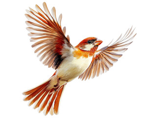 Flying sparrow in midair nature scene wildlife isolated on transparent background