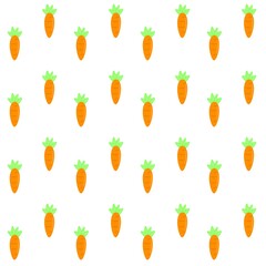 Seamless pattern of fresh carrot on white background. Flat design of cute vegetable and fruit for wallpaper, background, print, textile