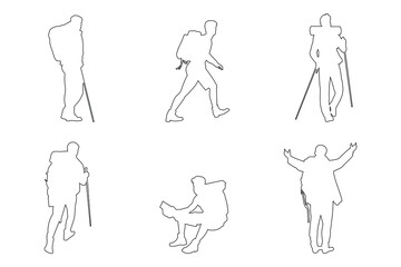 Hiking and Climbing outline Set Collection of Outdoor Explorers