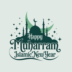 Festive Green Happy Muharram Islamic New Year Vector Design