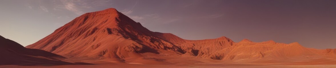 Naklejka premium Dramatic Martian mountain towering over red desert, geology, planet, desert