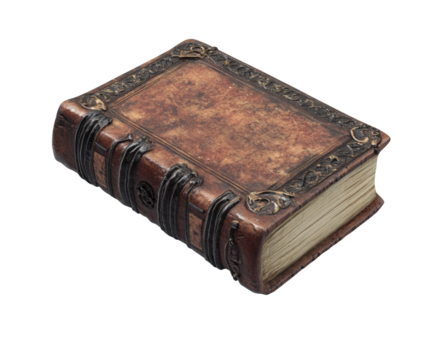 Antique leather-bound book display library still life vintage isolated on transparent background