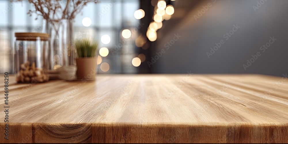 Poster light wooden table surface with soft blur background, ideal for product display or photography needs