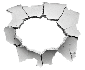 Breaking through barriers cracked wall texture abstract isolated on transparent background