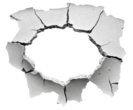 Breaking through barriers cracked wall texture abstract isolated on transparent background