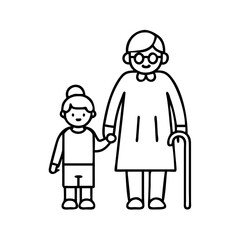 grandmother and child icon, grandmother and child line art - simple line art of grandmother and child, perfect for grandmother and child logos and icons