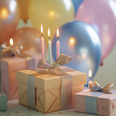 Elegant Gift Box with Decorative Candles on a White Table – Festive Atmosphere for Celebrations or Special Occasions
