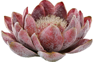 Fototapeta premium Elegant pink flower with textured petals and intricate center, on black. Bold, organic beauty