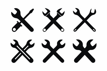 set of Crossed Wrenches icon silhouette vector illustration