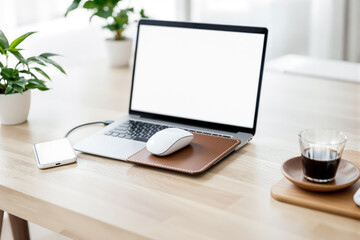 modern and minimalist laptop workspace with coffee