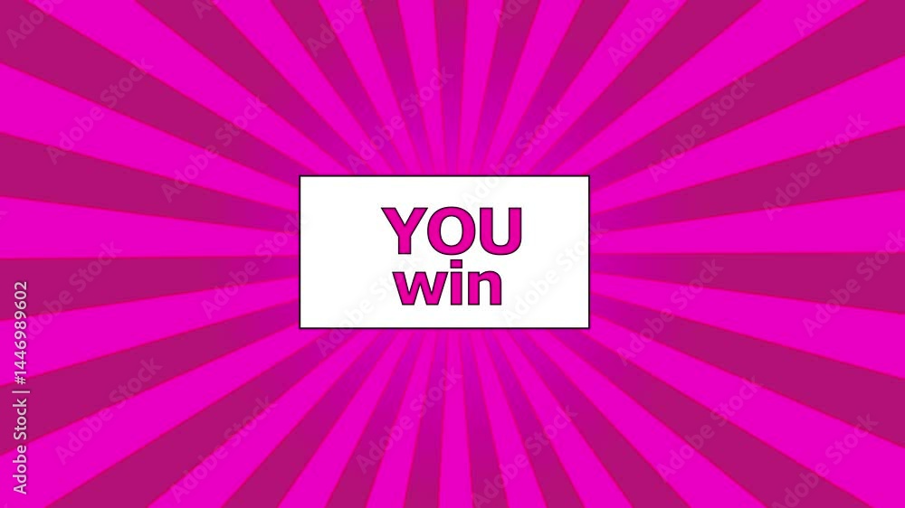 Poster retro light text win. retro light bulb. motion graphics. win text banner against radial rays in seam