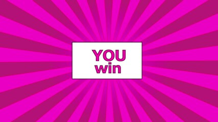 Retro light text win. Retro light bulb. Motion graphics. win text banner against radial rays in seamless pattern on pink background - Powered by Adobe