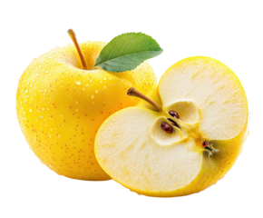 Cutting fresh yellow apples kitchen food bright isolated on transparent background