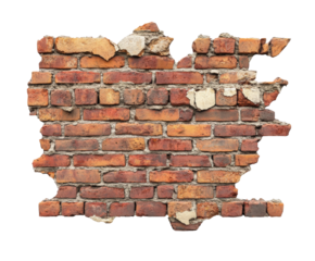 Old brick wall texture urban grunge environment isolated on transparent background