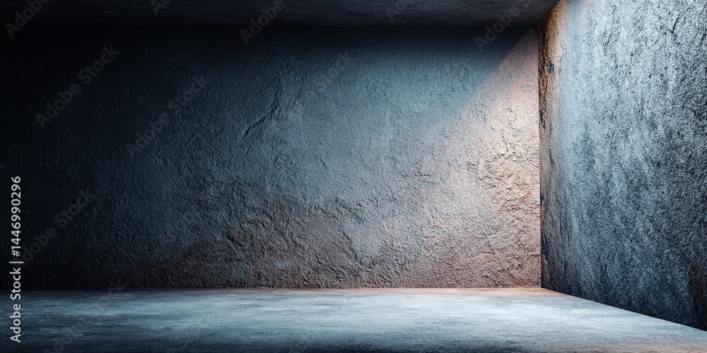Poster dark minimalist studio background with textured walls and smooth floor ideal for photography, produc