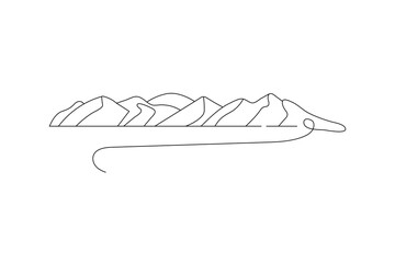 Continuous one line art drawing of Mountain landscape isolated  minimalist outline vector icon 
