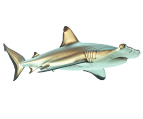 Hammerhead shark swimming in ocean marine life underwater view isolated on transparent background