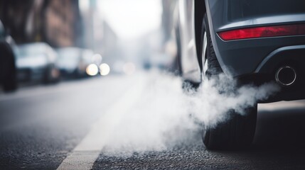 Car exhaust emissions. Environmental awareness. Exhaust fumes. Waste gas from a tailpipe. Combustion gas. Exhaust pipe, global warming