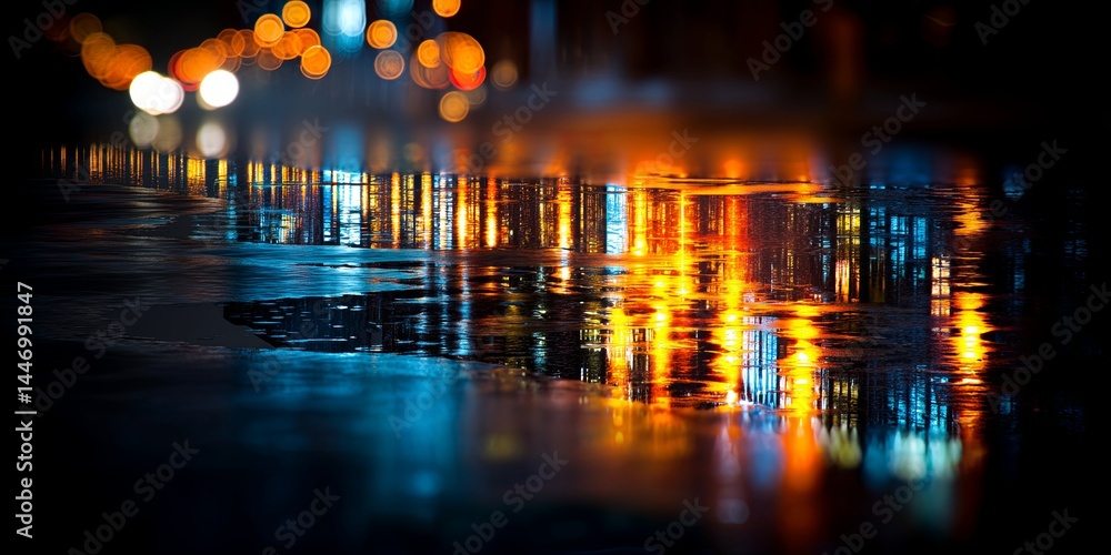 Aufkleber abstract night scene with dramatic lighting and reflections on a smooth surface in vibrant colors of