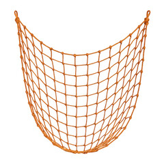 Detailed shot of a vibrant orange rope net hanging in a graceful curve, showcasing its prominent strong knots and uniform square.