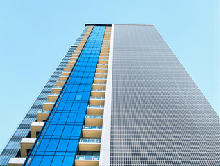 modern high-rise building with blue glass facade