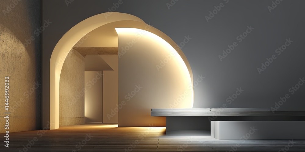 Aufkleber minimalist interior with a soft glowing arch against a clean wall creating a modern and airy atmosph