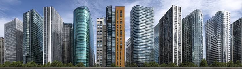 Obraz premium Modern highrise office buildings, La Defense, Paris Sleek glass facades, cityscape views - Paris Structure Architecture Cityscape
