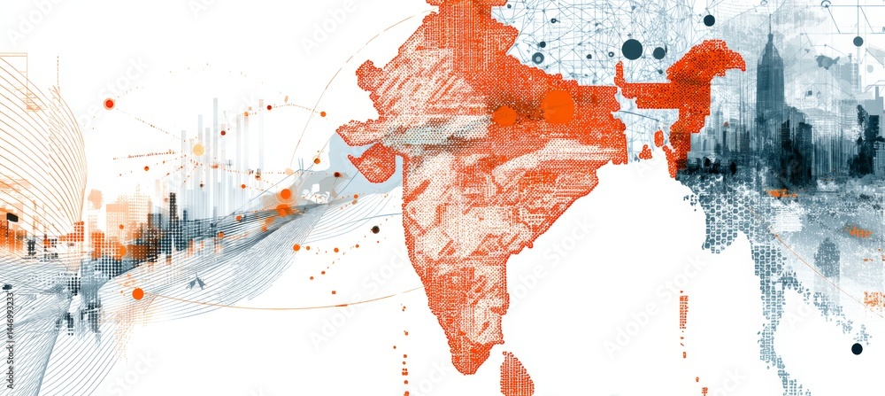 Aufkleber abstract india modern map on white background. generative ai technology.