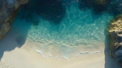 High-Angle View of Tranquil Beach Meets Turquoise Water
