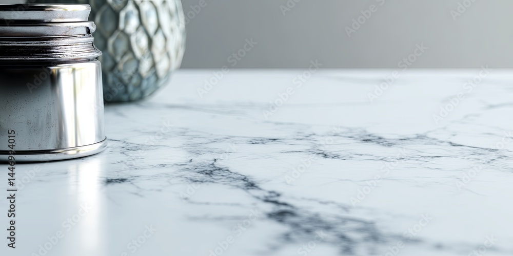Poster Minimalistic Gray Background with Subtle Shadows on a Clean White Marble Surface Ideal for Product Photography and Artistic Displays