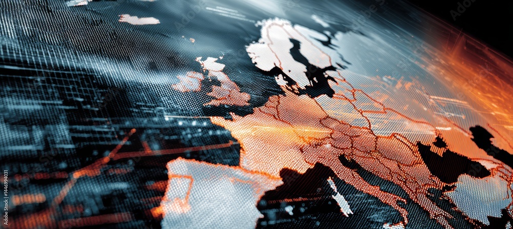 Poster virtual map of europe map. generative ai technology.